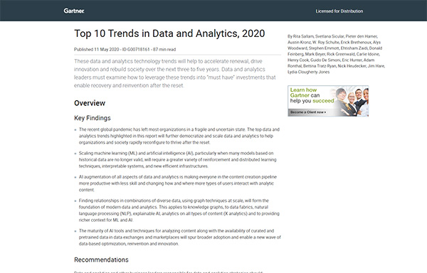 Explore the top 10 trends in data and analytics expected to impact the businesses over the next three to five years.