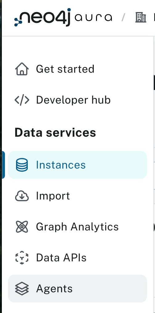 Console sidebar navigation demonstrating how to create a new agent