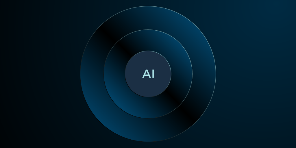 Illustration of AI at the center of the bullseye