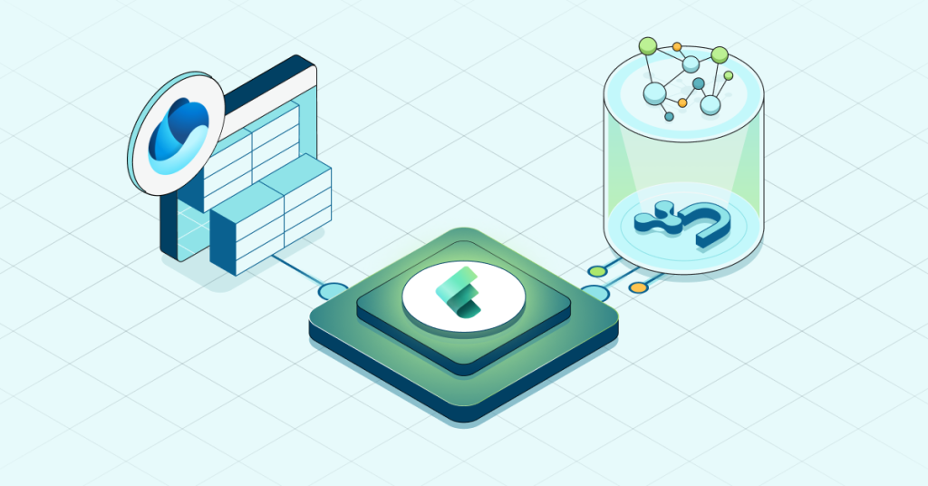 Diagram of OneLake, Microsoft Fabric, and Neo4j.