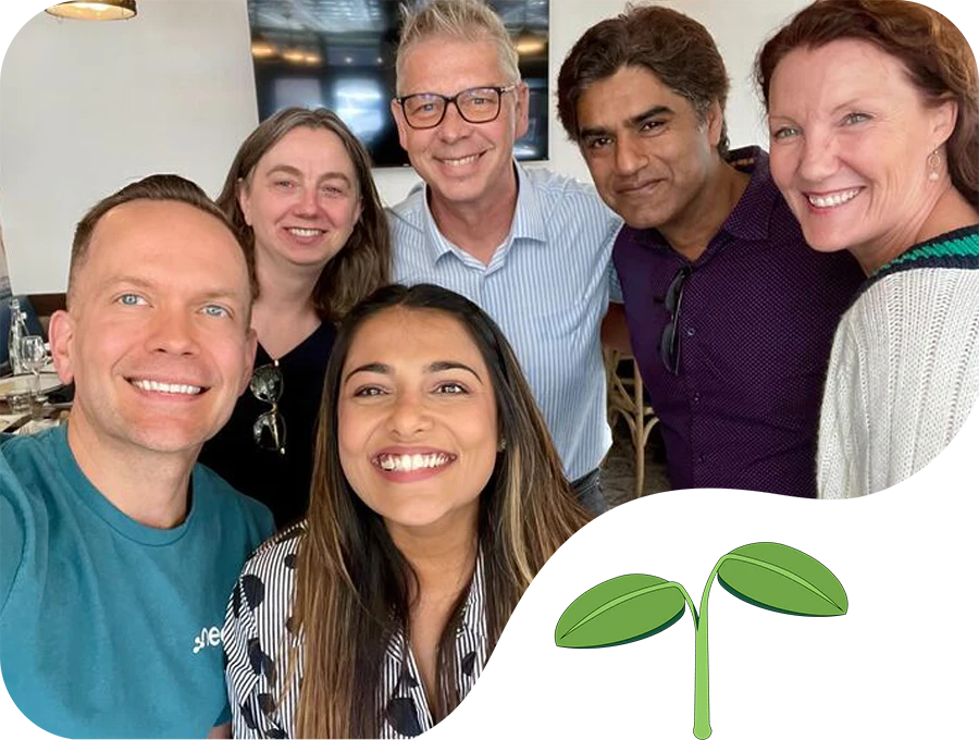 Happy hour group selfie in San Mateo.
