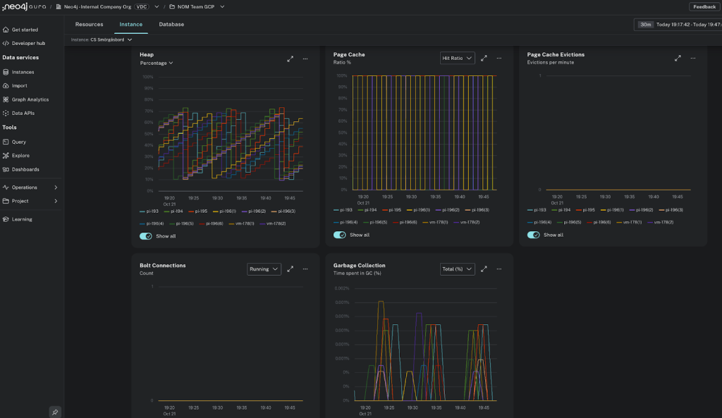 Screenshot demonstrating real-time visibility across Neo4j deployments with fleet manager