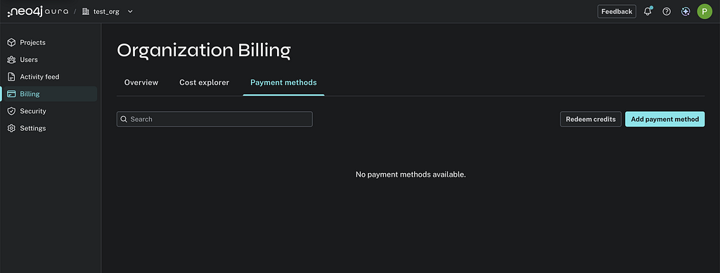 Aura Console Billing page
